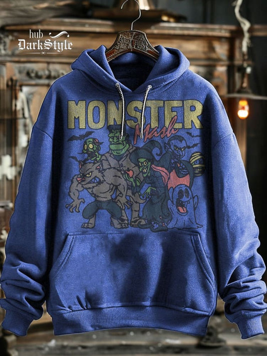 Retro Halloween Monster Print Unisex Hoodie Sweatshirt