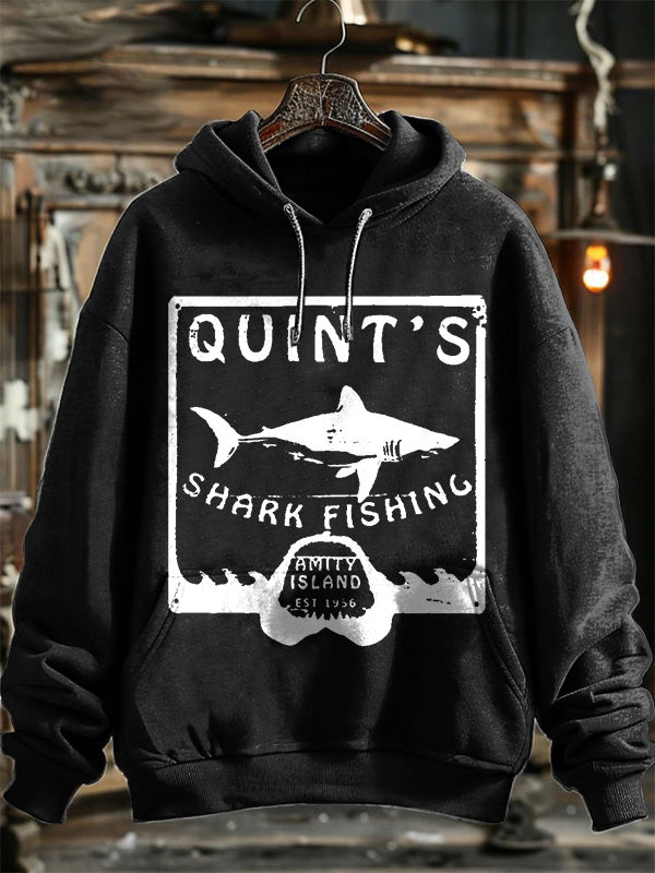 Neutral Fashion Retro Shark Pattern Hooded Sweatshirt