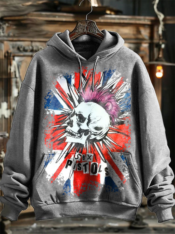 Neutral Fashion Retro National Flag Skull Pattern Hooded Sweatshirt