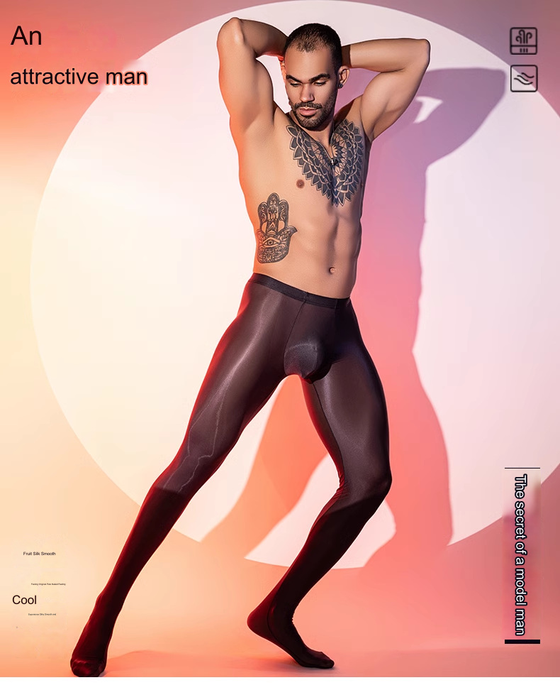 Men's thin pantyhose ice silk glossy sexy tights stockings slim nightclub style